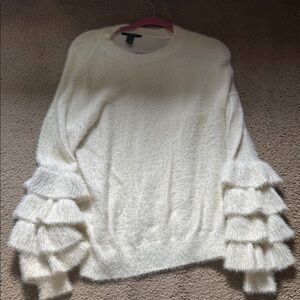 Women's Cream Sweater with Ruffled Sleeves